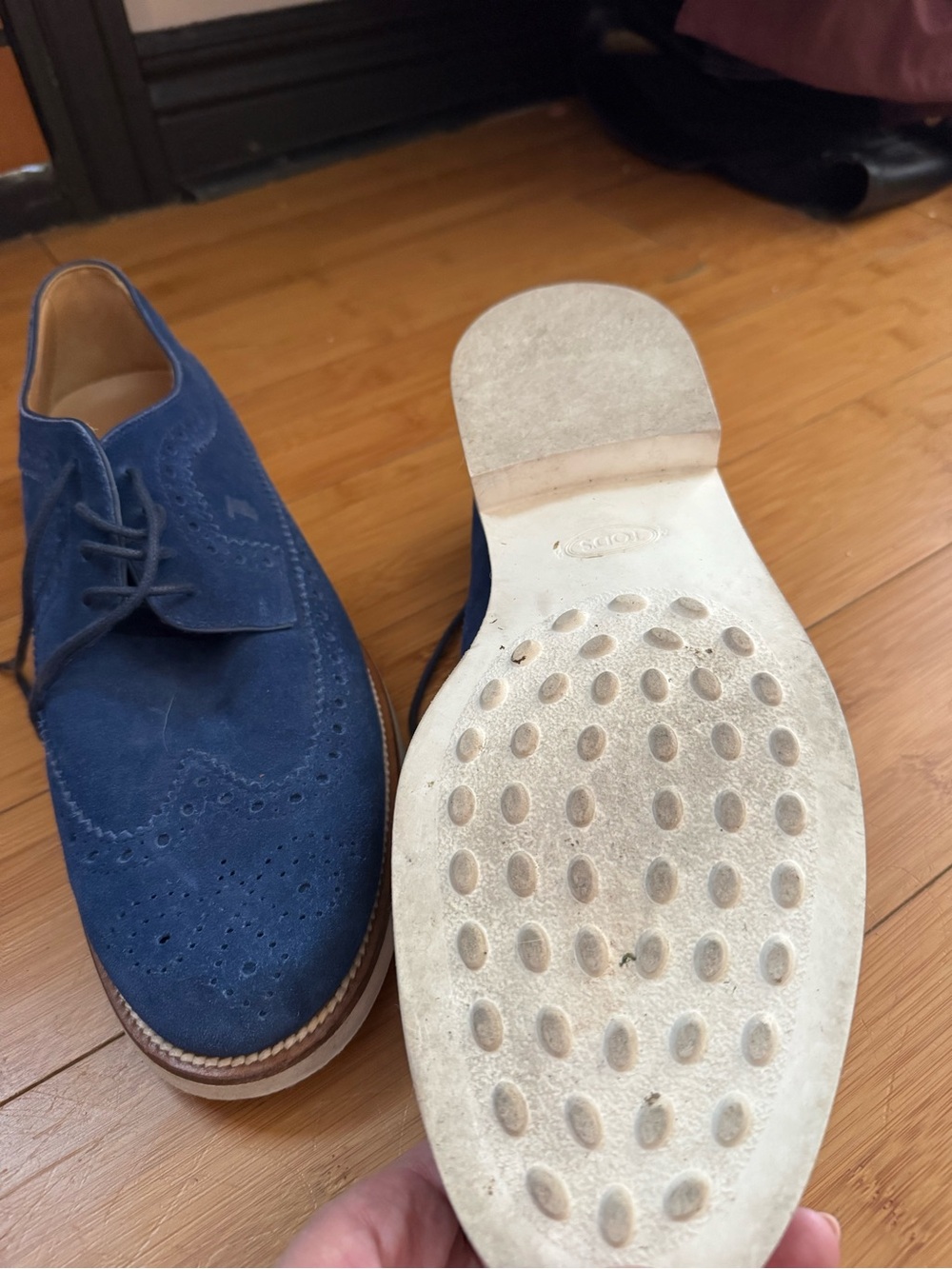 Tod's Navy Blue Suede Wingtip Derbys